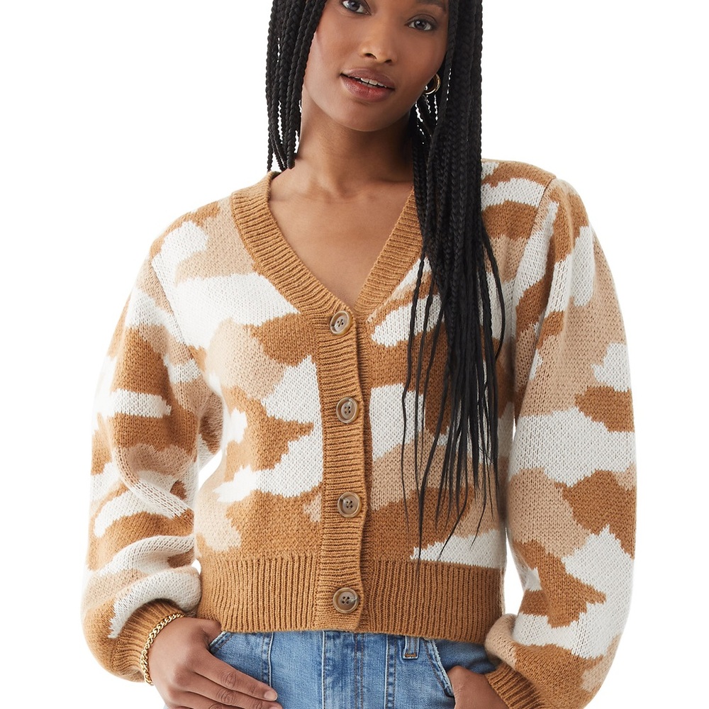 Scoop Camel Camo Cardigan Sweater